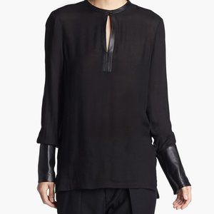 Helmet Lang Black Leather Detailed Blouse 💫EUC💫